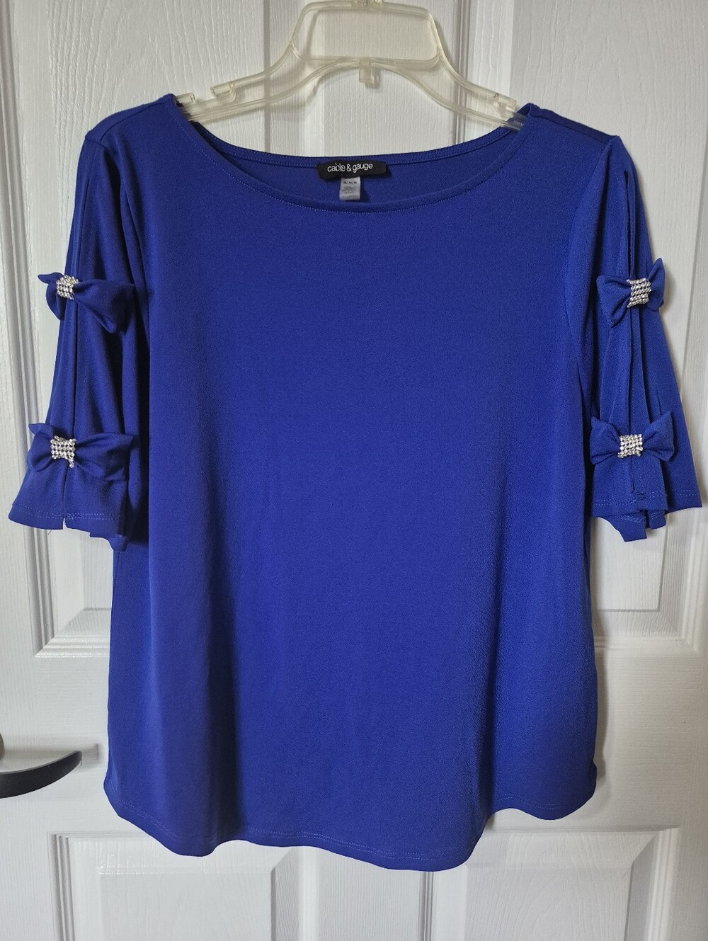 Cable & Gauge Cobalt Blue Short Sleeve Top with Bow Accents